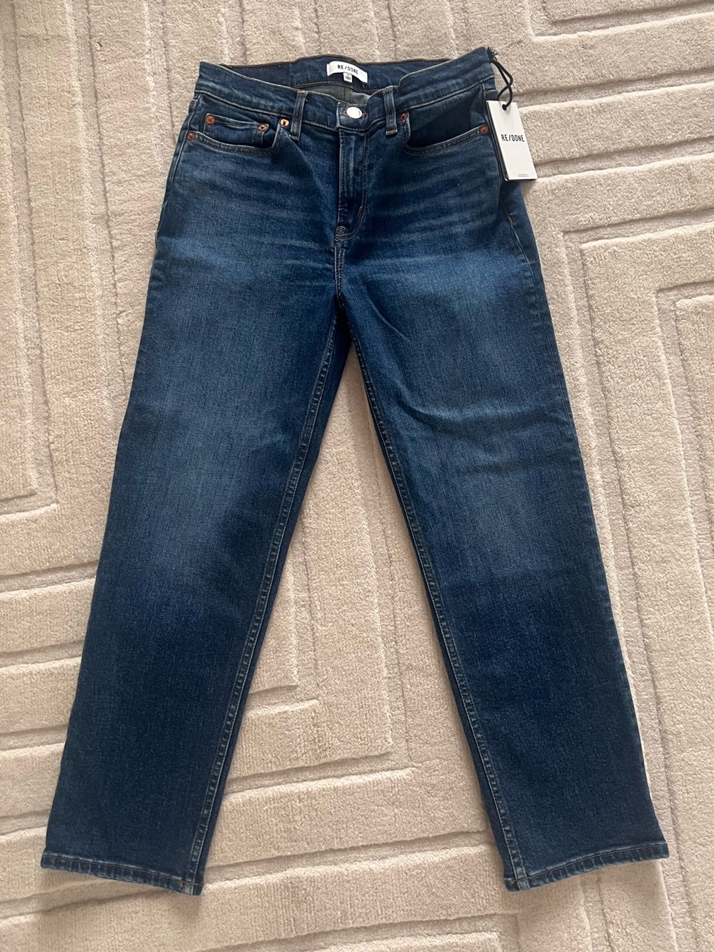 Re/Done 70s Mid Rise Stove Pipe  Jeans, Royal Fade Wash, Size 28
